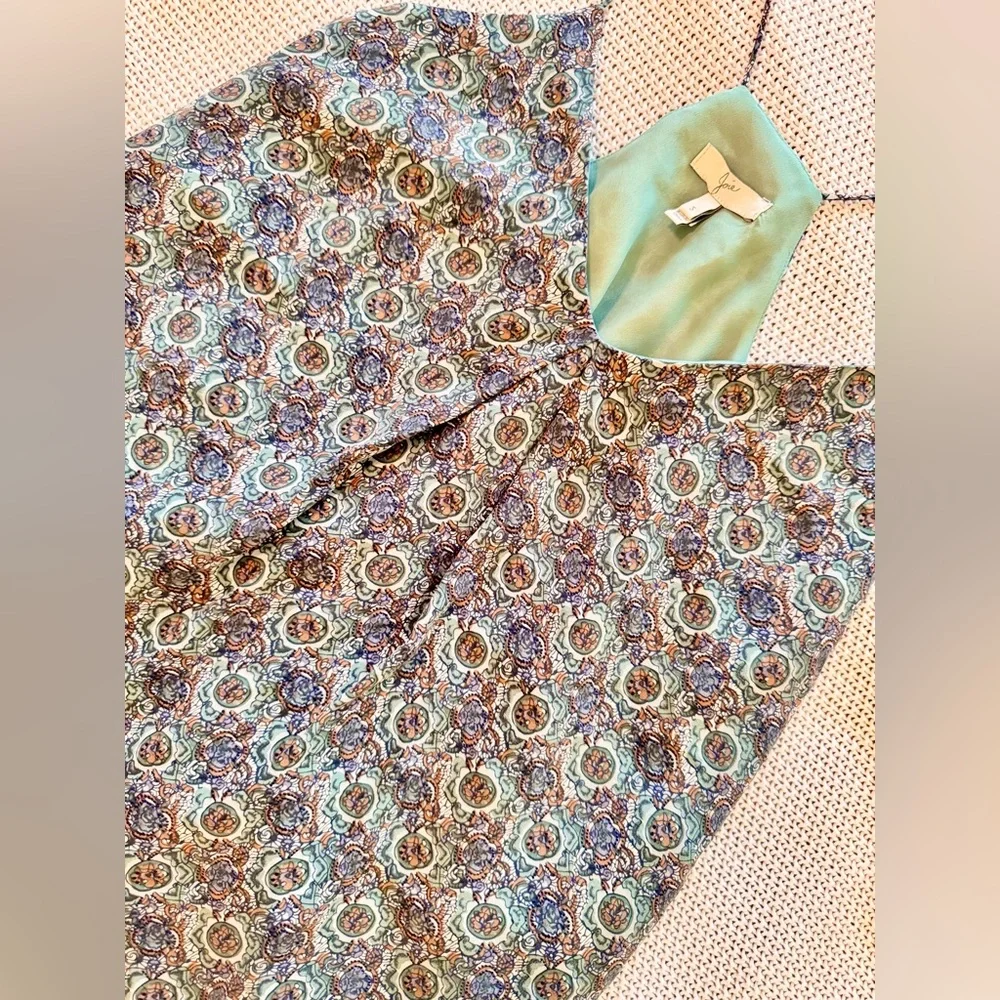 JOIE Nahlah 100% Silk Blue White Brown Boho Strappy Lined Tank Top - Picture 3 of 13